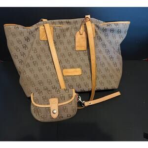 VTG Dooney & Bourke Canvas And Leather Tote Bag and Matching Signature Wristlet